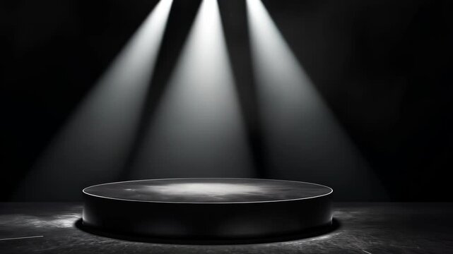 Spotlight shines on a bare stage during a theatrical performance preparation