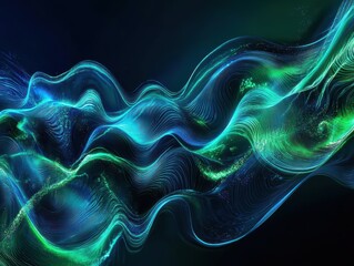 Fototapeta premium Pulsing digital waves in shifting hues of neon blue and green, giving a futuristic scifi feel, futuristic abstract waves, dynamic digital wallpaper