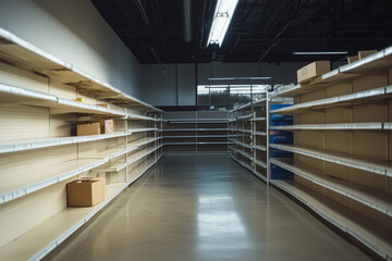 very empty grocery store aisle with a few boxes on the shelves