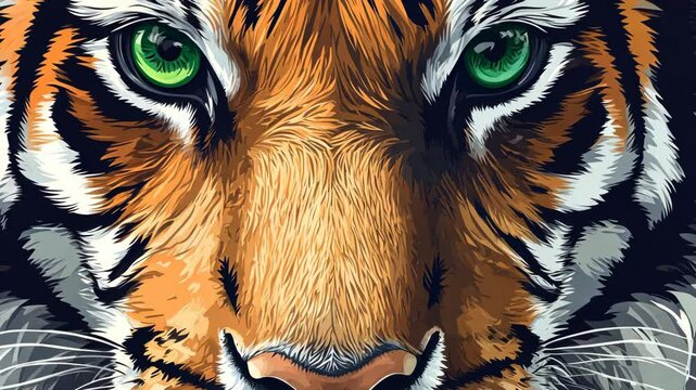Captivating close-up of a majestic tiger with striking green eyes showcasing its powerful presence