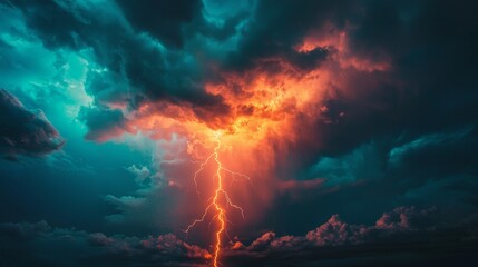 Fototapeta premium Bolt of lightning striking during a powerful storm, the sky charged with energy and force