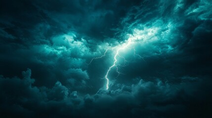 Fototapeta premium Bright lightning bolt cutting through an intense storm, the atmosphere charged with energy and drama