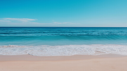 Fototapeta premium Bright Blue Sky Over a Peaceful Beach for Summer Vibes