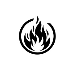 Campfire Icon – Simple Black Flame with Wood Logs