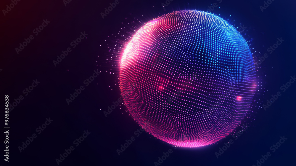 Poster abstract vibrant particle sphere. bright dot background. futuristic hud design. array of points. sph
