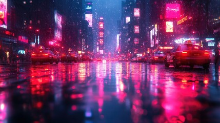 Fototapeta premium Vibrant Neon Lights Illuminating a Modern Cityscape with Ample Copy Space for Creative Projects