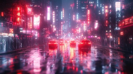 Fototapeta premium Vibrant and Colorful Neon Lights in a Bustling City at Night Perfect for Promotional Materials and Urban Photography