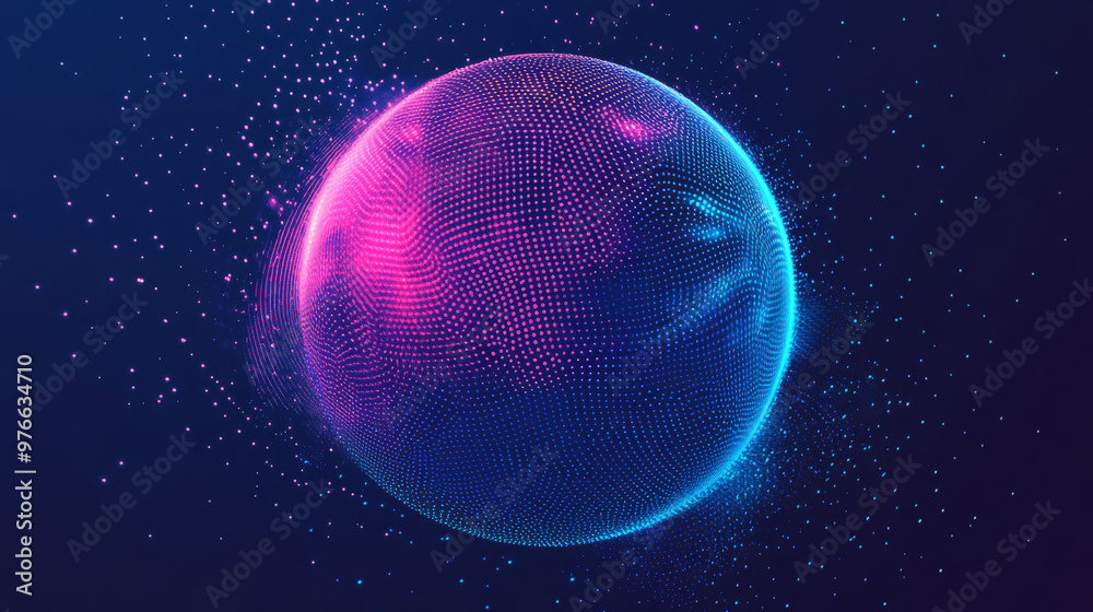 Poster abstract vibrant particle sphere. bright dot background. futuristic hud design. array of points. sph