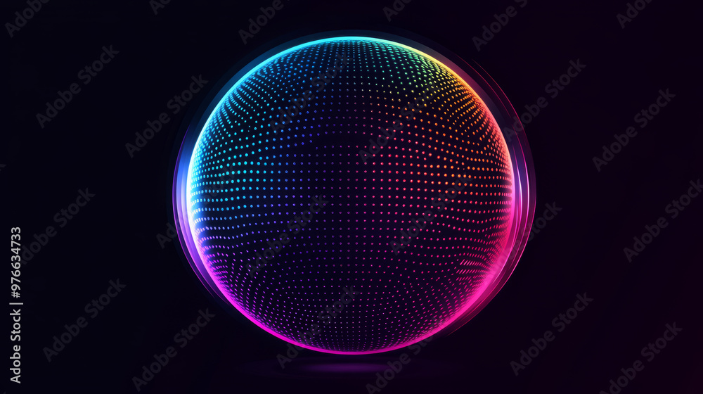 Poster abstract vibrant particle sphere. bright dot background. futuristic hud design. array of points. sph