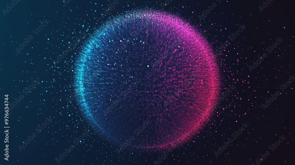Poster abstract vibrant particle sphere. bright dot background. futuristic hud design. array of points. sph