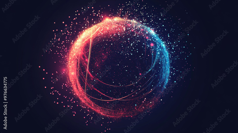 Poster abstract vibrant particle sphere. bright dot background. futuristic hud design. array of points. sph