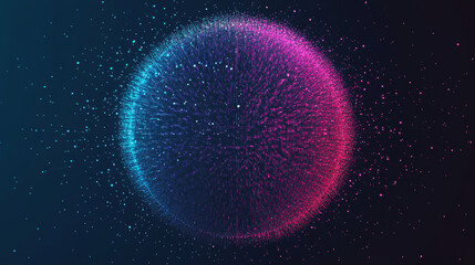 Abstract vibrant particle sphere. Bright dot background. Futuristic HUD design. Array of points. Spherical audio waveform visualization. Vector illustration.