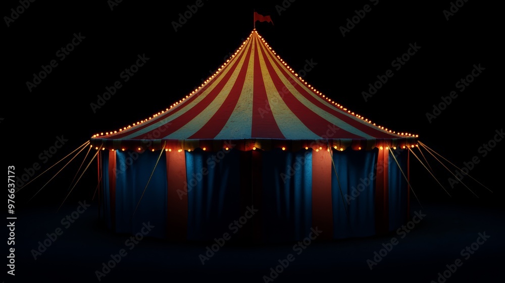 Wall mural a spooky carnival tent with ominous lights and eerie music isolated on black color background