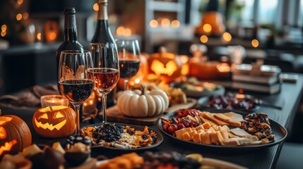 Festive Halloween Dinner Party with Wine and Treats