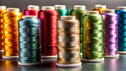 Silky threads in iridescent hues dance across the matte background, reflecting hues of emerald, sapphire, and amethyst,