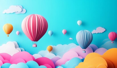 Colorful Hot Air Balloons in A Dreamy Cloudscape Art Print