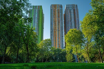 Obraz premium A large green building with a green roof sits in a park
