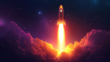 Digital light bulb symbolizing a rocket launch into space, representing technology innovation or startup concepts. Captures the moment of a space shuttle launch as a metaphor for starting a successful