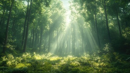 Breathtaking Forest Scene with Light Filtering Through Trees Perfect for Nature Blogs and Environmental Awareness Campaigns