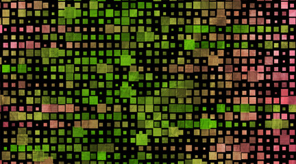 Green pink minimal mosaic squares abstract geometric grunge background. Vector technology design