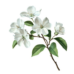 Fototapeta premium White flowers and green leaves on a branch