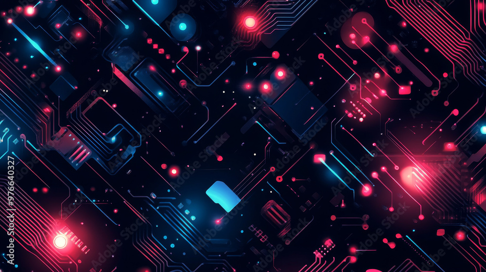 Poster abstract illustration of an electronics circuit board featuring a high-tech circuit pattern. vector 