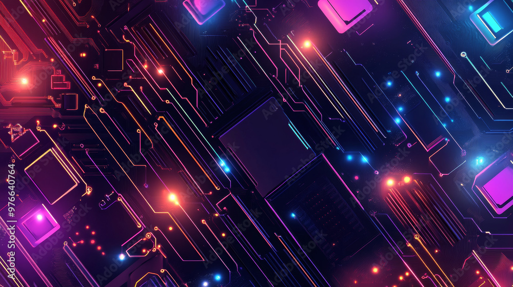 Poster abstract illustration of an electronics circuit board featuring a high-tech circuit pattern. vector 