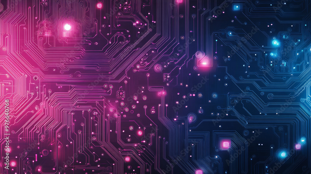 Poster abstract illustration of an electronics circuit board featuring a high-tech circuit pattern. vector 