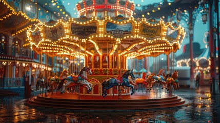 Obraz premium Carousel Ride on Chain at Munich Amusement Park