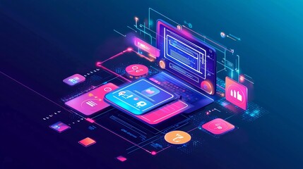 Modern flat design isometric concept of Digital Marketing for banner and website. Abstract 3d vector background. Web development, social media concept. Good landing page templates