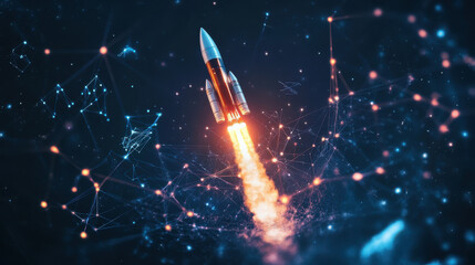 This poster design layout features y2k style elements such as spaceships, rockets, and satellites in a grid 3D template.