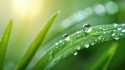 Dew Drops on Green Grass Blade