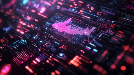 Fototapeta premium Climate prediction data, close-up, holographic screen, neon lighting, futuristic feel