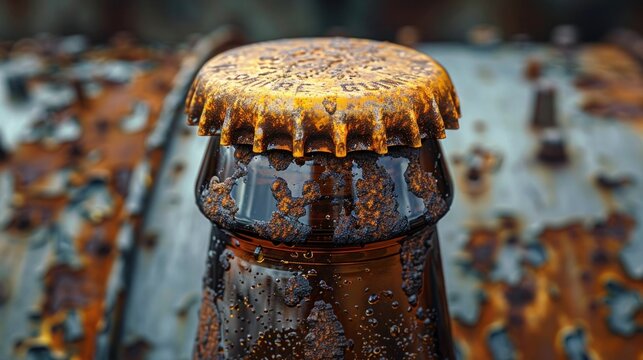 Craft Beer Bottle Cap with Metal Cork and Crumpled Label for Bar, Pub, or Brewery Shop Logo or Print Design