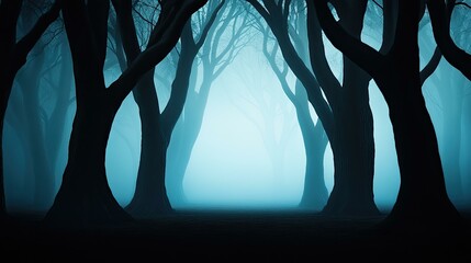 Naklejka premium Mysterious Foggy Forest.