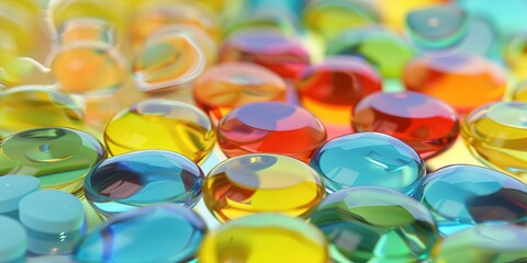 Colorful dissolvable vitamin discs scattered on surface