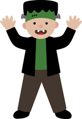 Fototapeta premium Cute boy wearing Halloween Frankenstein costume vector. Boy celebrate Halloween wear Frankenstein monster costume vector. kid dressed like a Frankenstein svg. 