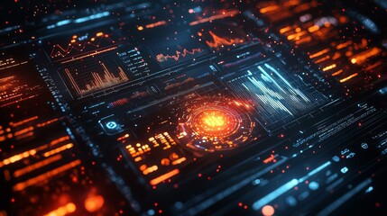Obraz premium Detailed analysis of temperature patterns, data visualization, holographic charts, futuristic infographic style