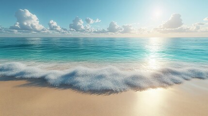 Fototapeta premium A Beautiful Tropical Beach Scene Featuring Soft Sand, Clear Sky, and Perfect Open Space for Text or Graphic Overlays