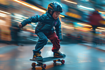 Young people skateboarding on the streets of the city