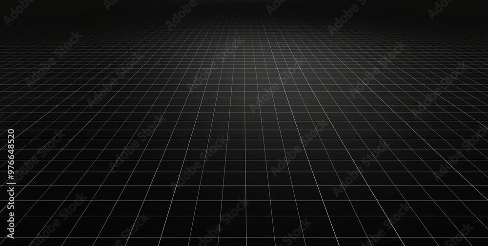 Wall mural abstract black and white grid pattern with a vanishing point in the distance.
