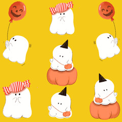 halloween seamless pattern, set Halloween, set vector Halloween, Various types of Halloween, happy ghost, 31 October, 90s, 80s, 70s, cute Halloween, pumpkin vine 