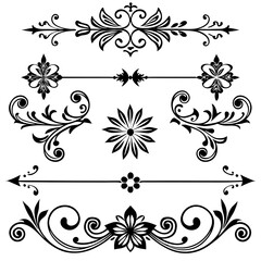 set of  floral, ornament,  silhouette ,black ornaments, elements