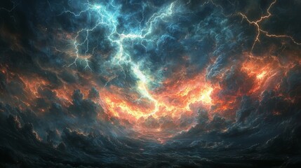 Fototapeta premium Electrical storm as a natural phenomenon, the atmosphere charged with power and energy