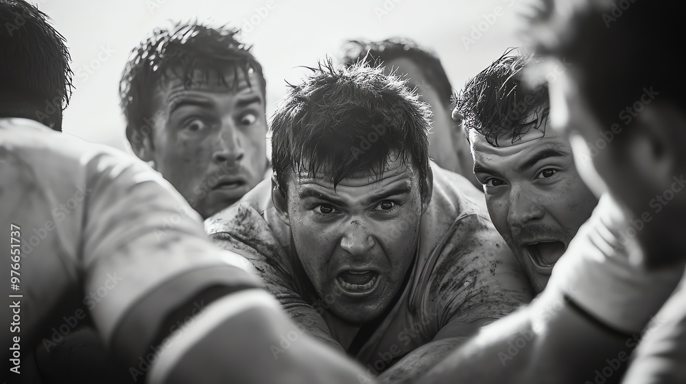 Canvas Prints Rugby players in a scrum formation.