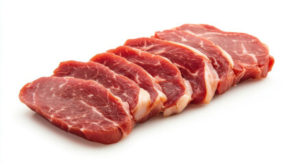 Fototapeta premium Raw Pork Slices Isolated on White Background. Generative ai