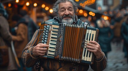 Bavarian Accordionist Playing Traditional Folk Music in Austria