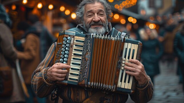 Bavarian Accordionist Playing Traditional Folk Music in Austria