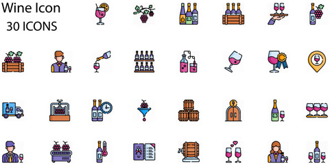 Set of Wine icons. Line art style icons bundle. vector illustration