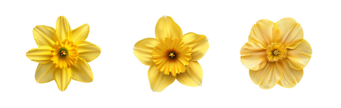 Collection of Yellow daffodil flower isolated on transparent background